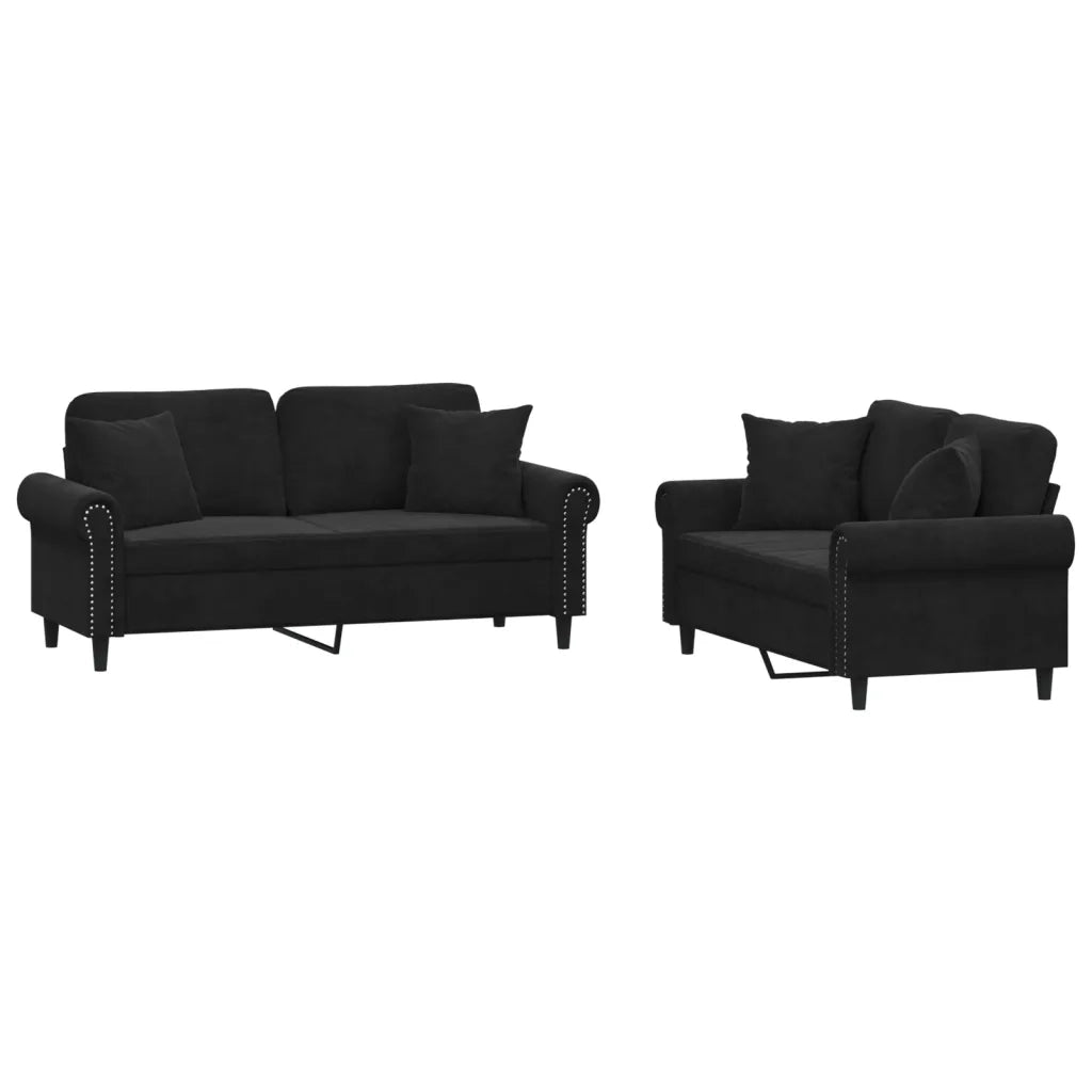 Set di Divani 2 pz con Cuscini Nero in Velluto 3202235
