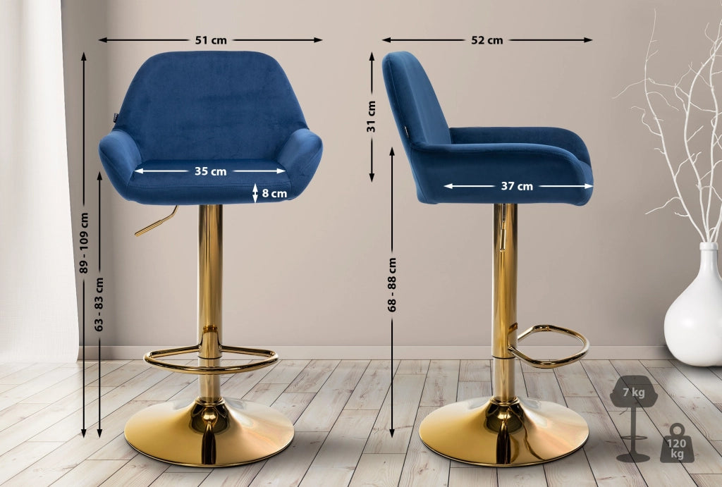 2er Set Barhocker Braga Gold Samt