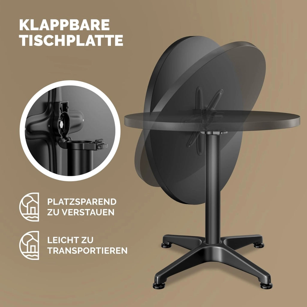 ® Set 2 Tavoli da Bar 2in1 Regolabili Pieghevoli 70 cm/115 cm Resistenti Alluminio Ø 60 cm Tavolini Esterno Neri