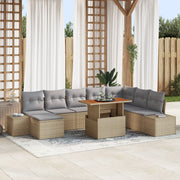 Set di divani da giardino 9 pezzi con cuscini Beige Polyrattan