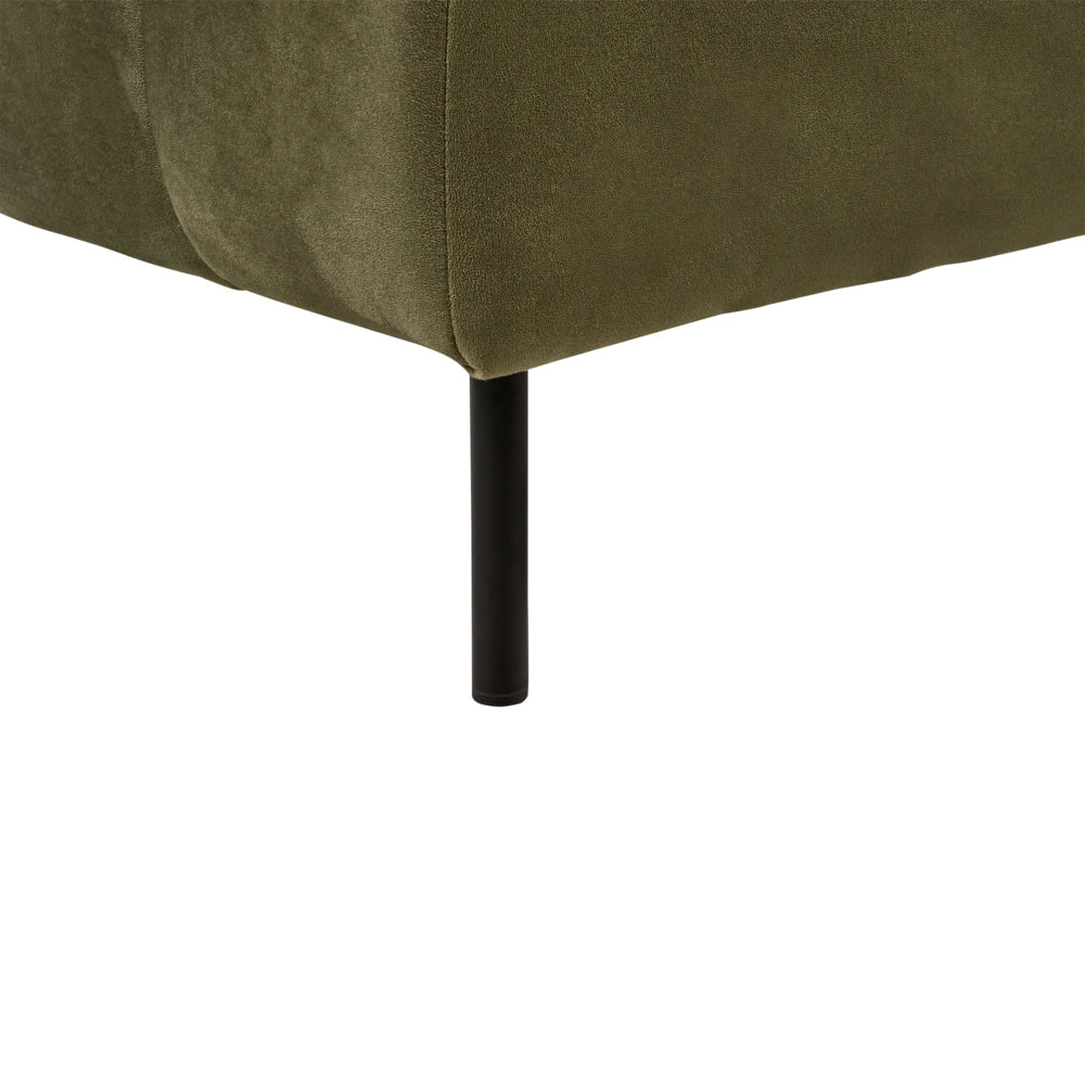 Chaise Lounge destra Tappezzata in velluto verde oliva Gambe nere Cuscino di seduta imbottito Design moderno e glam