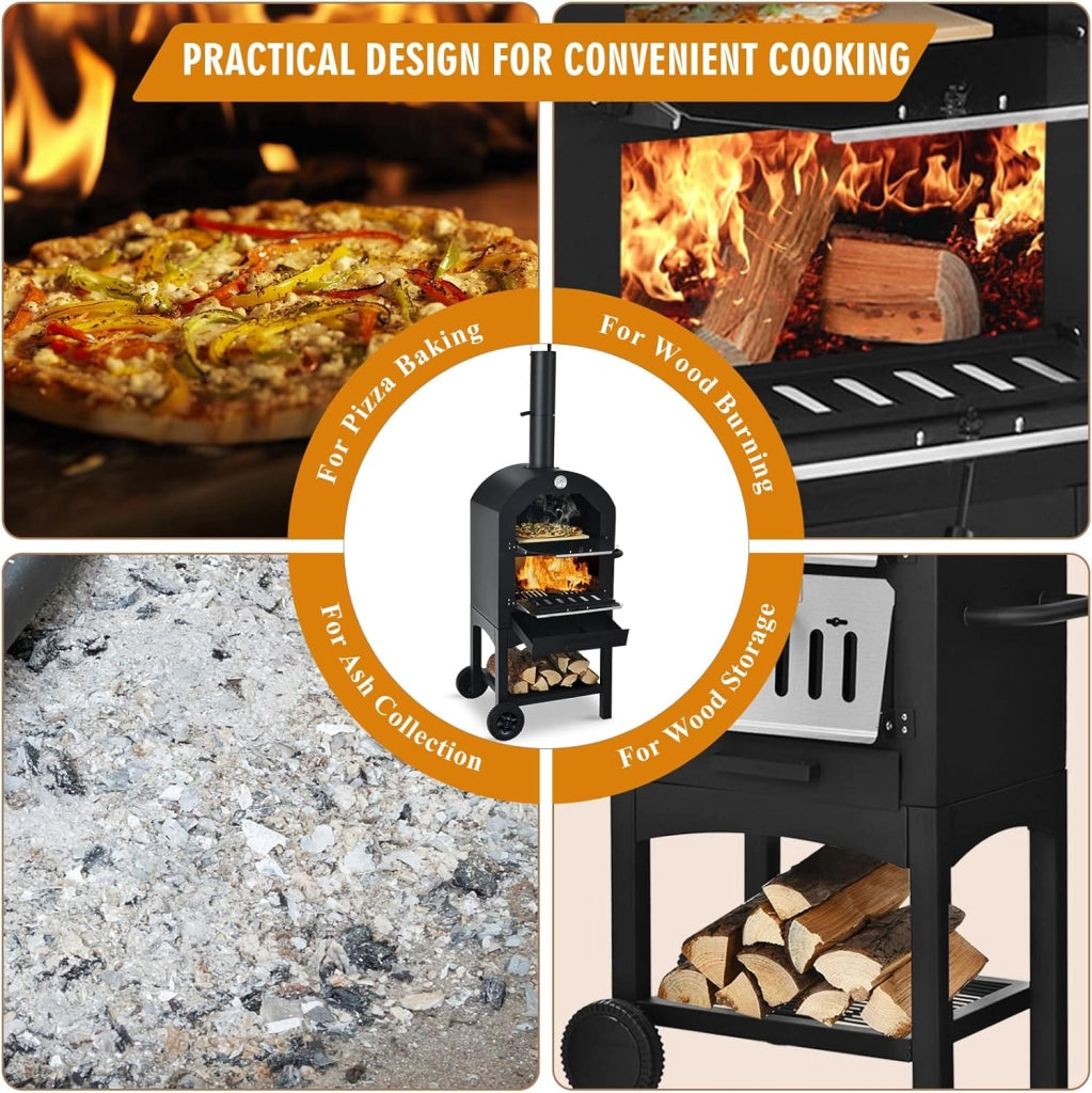 Mini forno per pizza, in ferro, da 200 ℃ a 350 ℃, portatile, con pietra per pizza, griglia, per feste, barbecue