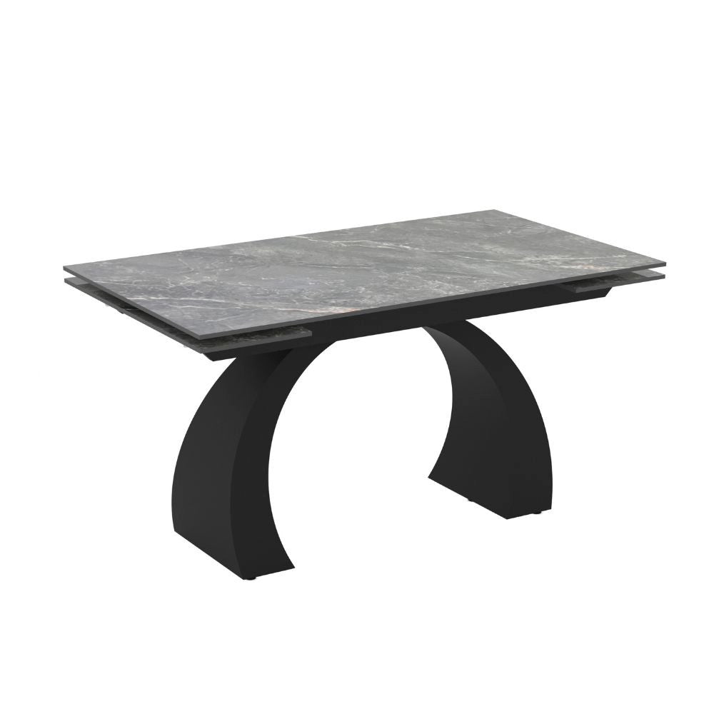 Tavolo allungabile Libra con piano in ceramica effetto marmo grigio e gambe nere