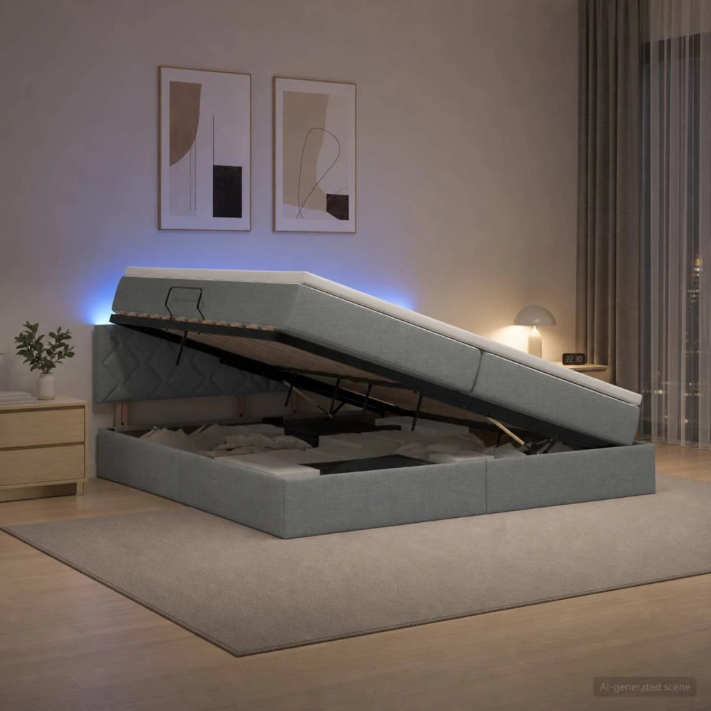 Letto con contenitore LED e materasso Grigio Chiaro 3459147