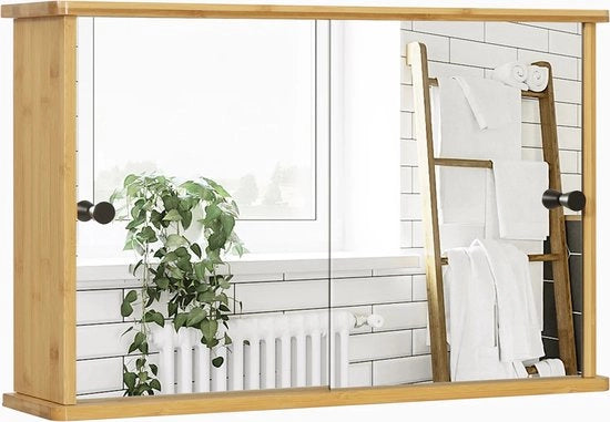 Specchio per Bagno - Cassetto per Bagno - Cassetto - Cassetto per Parete - Cassetto Idrorepellente - Cassetto in Legno di Bambù - Cassetto in Colore Miele - Cassetto in Bambù