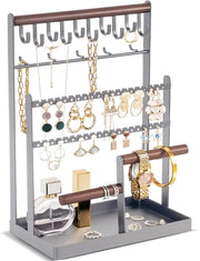 Organizzatore di gioielli con 15 ganci e 40 fori, per orecchini, collane, bracciali e anelli - Grigio