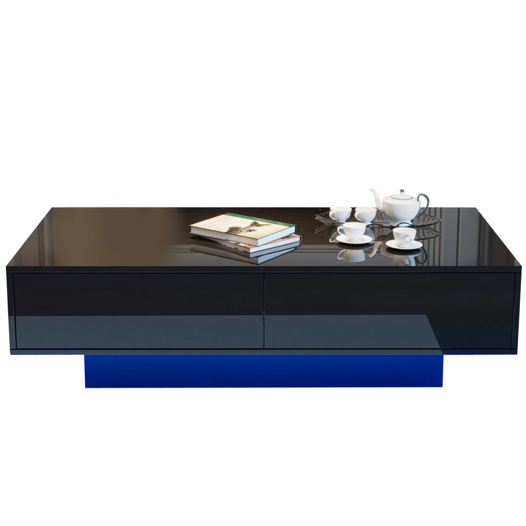 Tavolino da Caff¨¨ con Cassetti e LED ¨C Xylo ¨C Nero Lucido 115x55x34