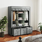 Armadio in tessuto grigio chiaro 125 x 43 x 162,5 cm con 2 barre e 3 cassetti