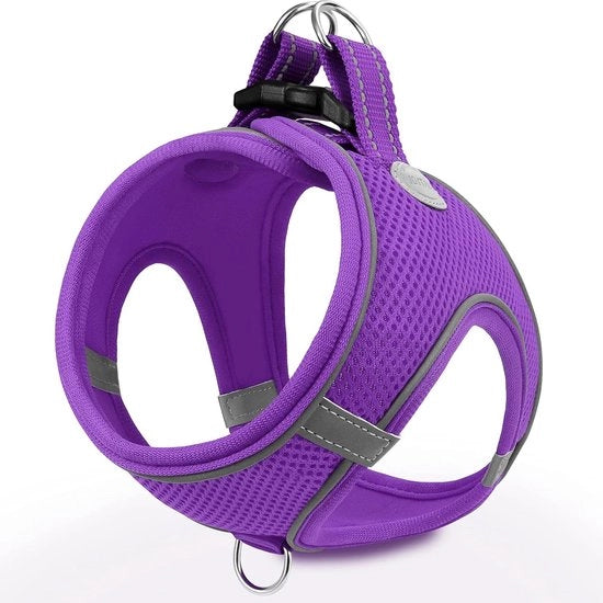 Hondentuig riflettente morbido imbottito, pettorale respirante a gas aria per cani piccoli medi, M, blu viola