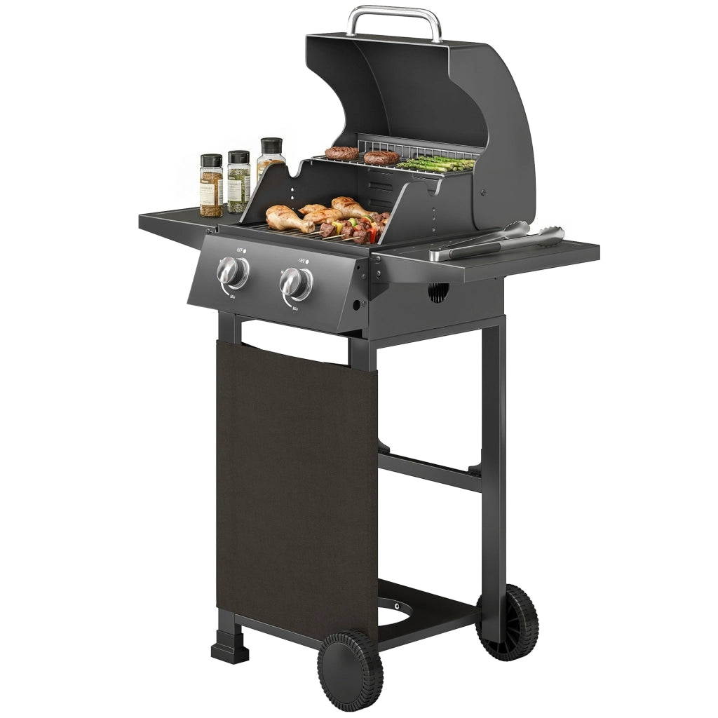 Barbecue a Gas Propano con 2 Bruciatori, Portatile, Termometro, Nero