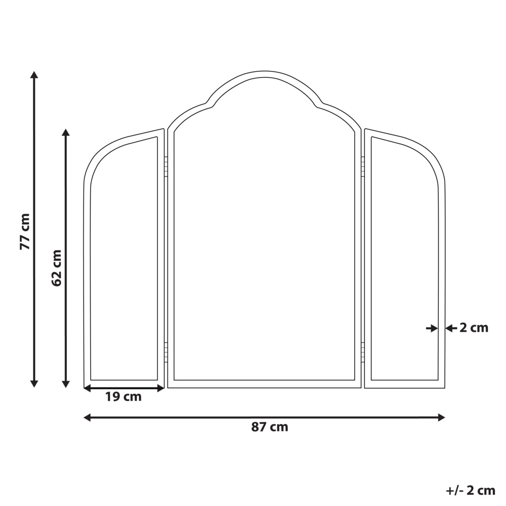 Specchio da tavolo Trifold in metallo dorato 87 x 77 cm Due ali laterali pieghevoli Make-up