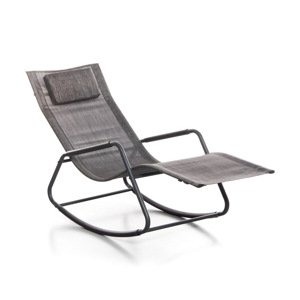Sedia Sdraio a Dondolo da Giardino Rocking Lounge 143x57x81 cm in Textilene Grigio