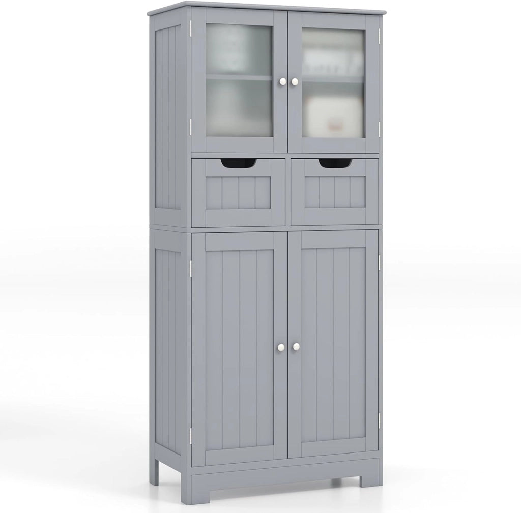 Mobile Bagno con 4 Ante + 2 Cassetti, Armadietto Multifunzione Salvaspazio 60x30x128cm, Design Modulare per Casa, Toilette e Cucina, 2 Colori Scelta & Facile Pulizia