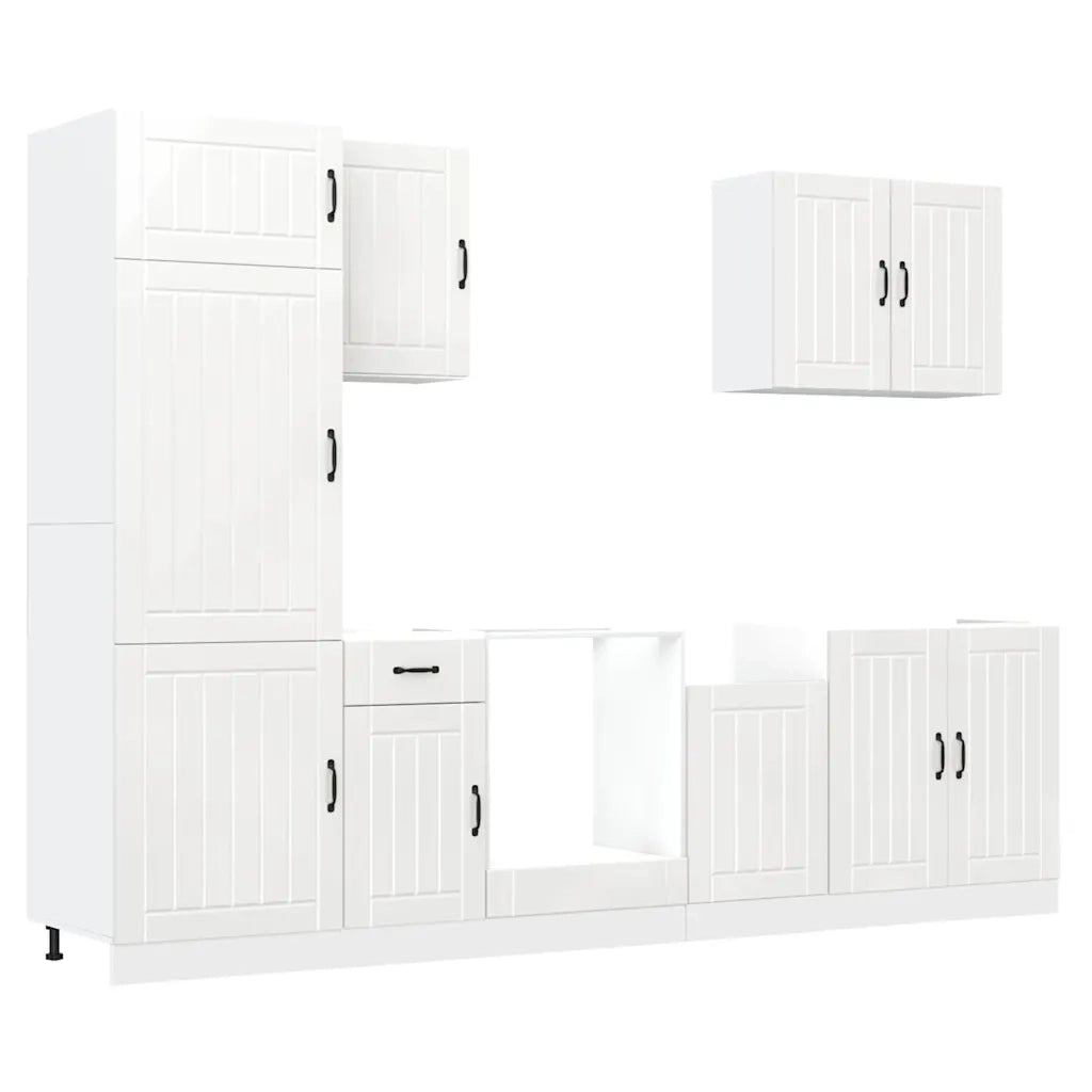 Set Mobili da Cucina 7 pz Lucca Bianchi Lucido in Truciolato 3314773