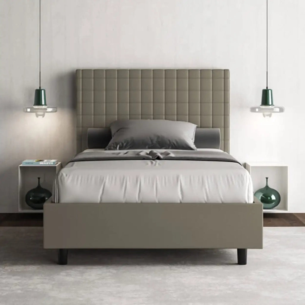 Letto singolo con rete imbottito 100x200 similpelle cappuccino Sunny