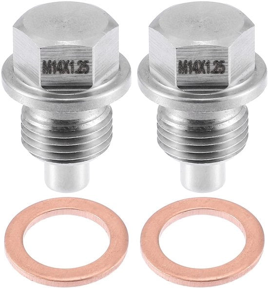 Set di Aftapplug Magnetici per Olio - 2 Pezzi - Acciaio Inossidabile - Sostituzione Olio - Protezione Motore - M14x1.25