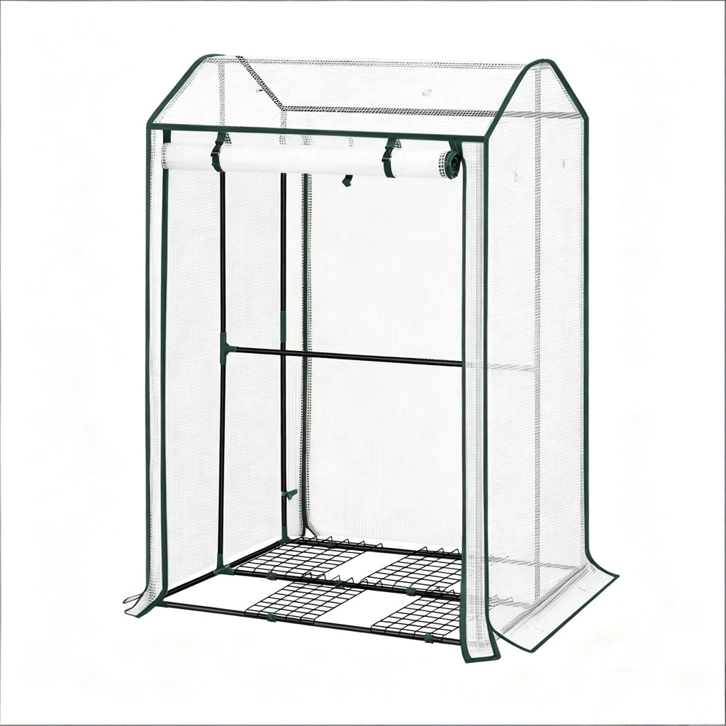 Serra a tunnel in PE 140 g/m² con porta frontale arrotolabile e 6 fori di ventilazione, bianca 100 × 83 × 150 cm