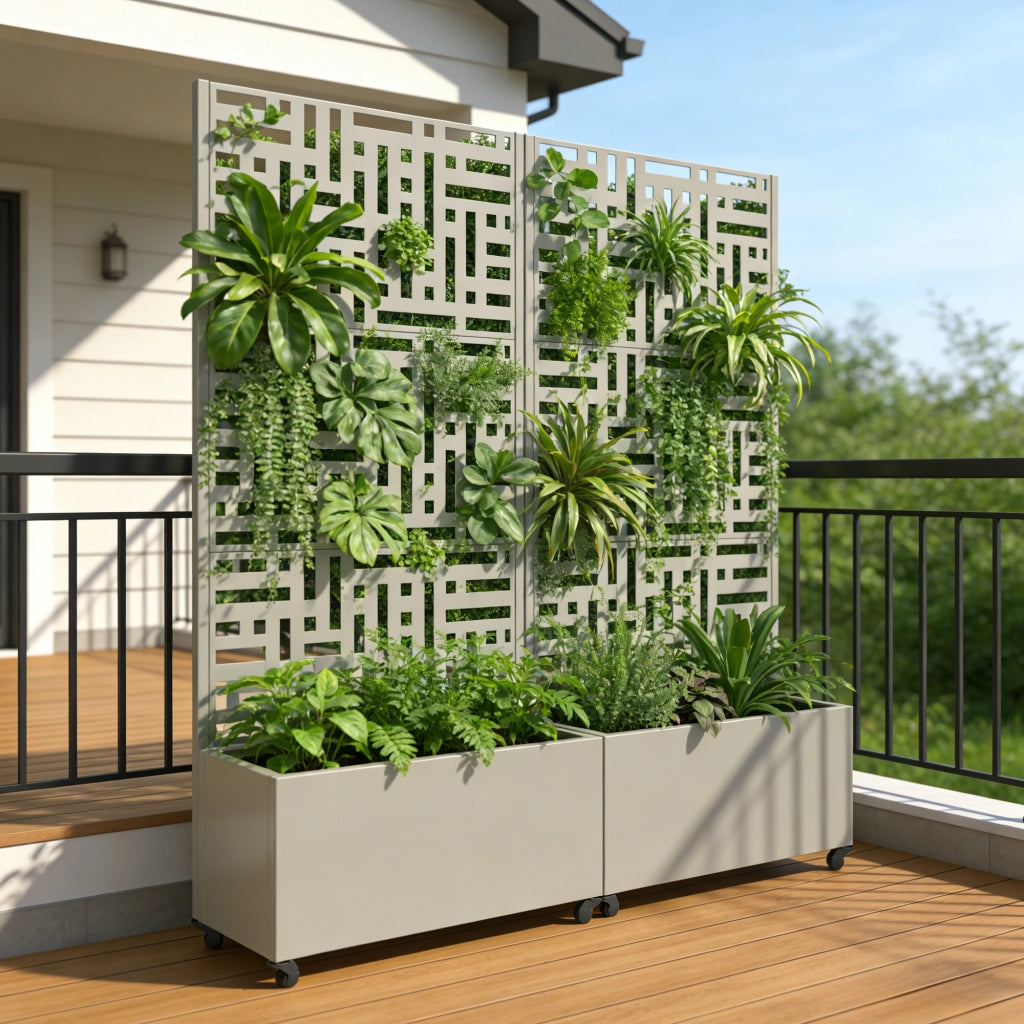 Fioriera con Spalliera Bernalda a 4 Rotelle 190 x 82 x 38 cm - Acciaio Cachi casa.pro