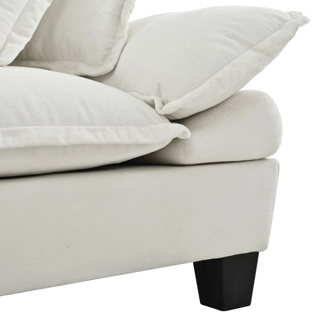 Divano angolare modulare Cloud in chenille beige con pouf mobile e 2 cuscini morbidi, 194x155x90 cm