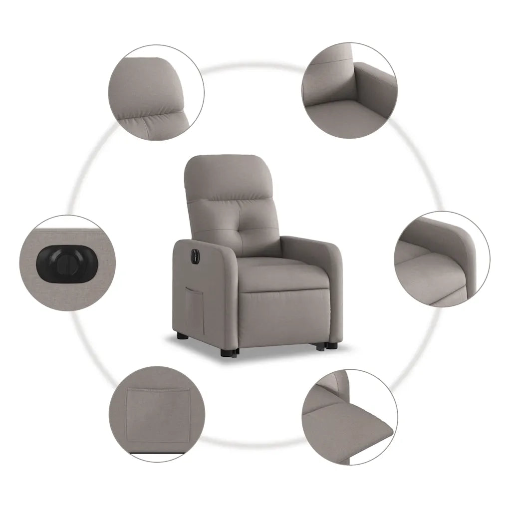 Poltrona | Sedia Relax Alzapersona Reclinabile Elettrica Tortora in Tessuto