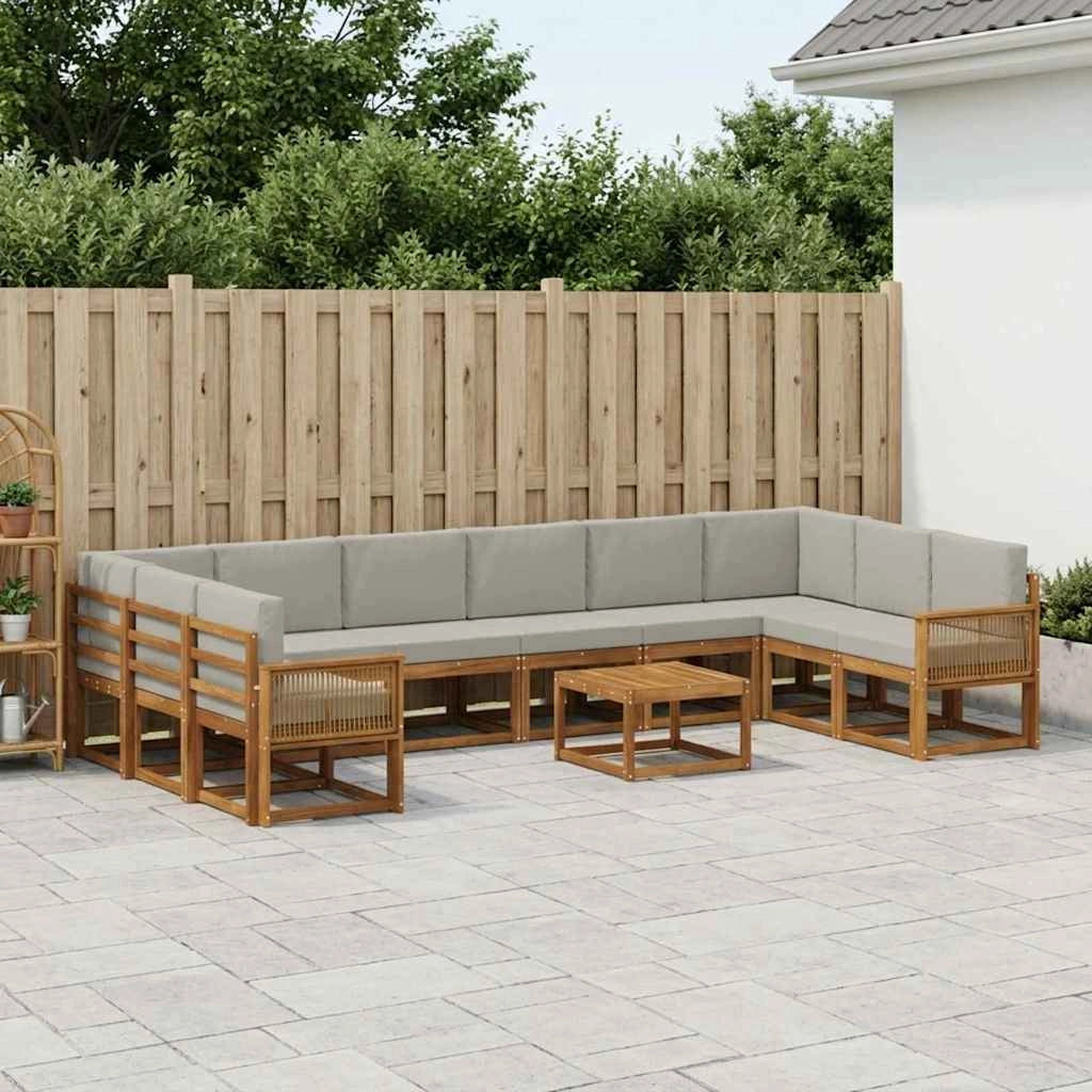 Set di divani da esterno 11 pz Naturale e Grigio Chiaro 3385597