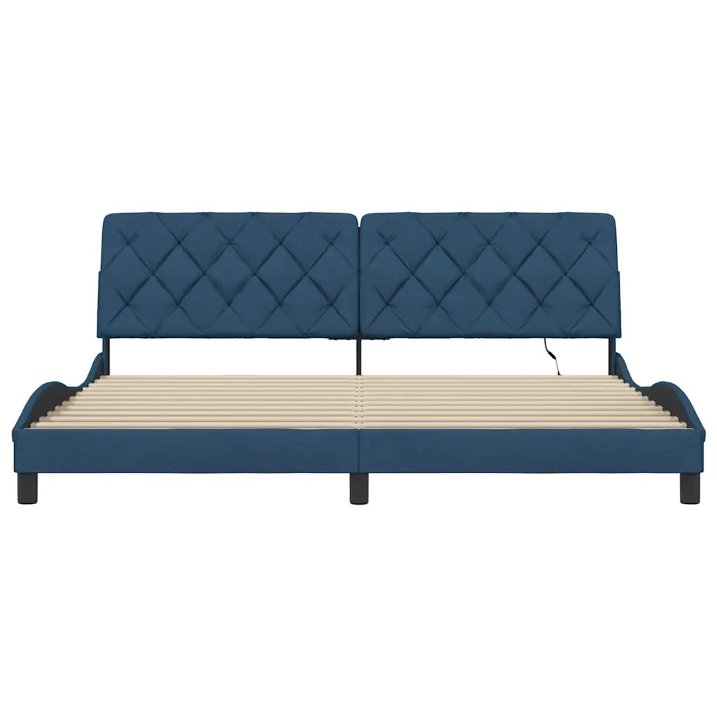 Giroletto con LED senza Materasso-Struttura Letto con LED Blu 200x200 cm in Tessuto