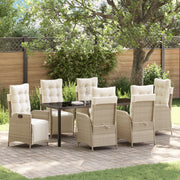Set da Pranzo da Giardino 7 Pezzi Beige Rattan Poliestere
