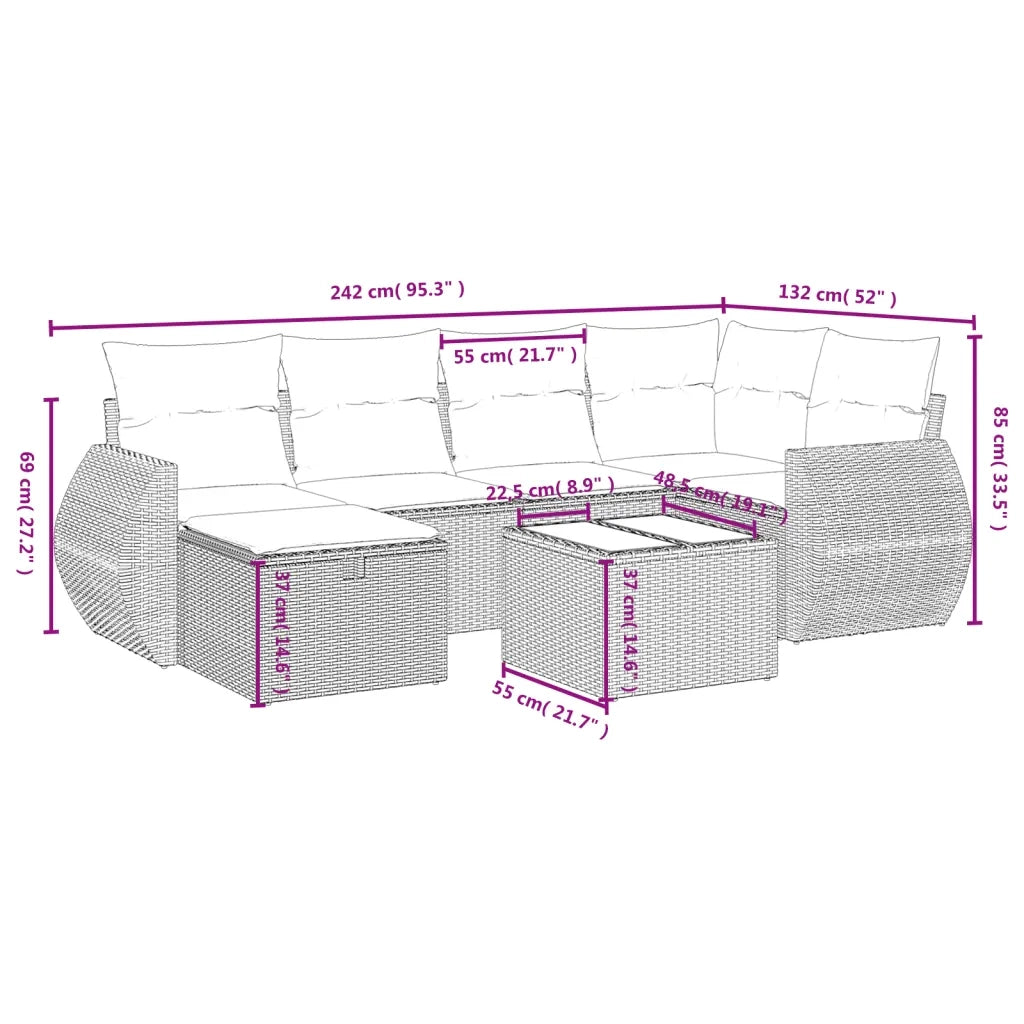 Set Divani da Giardino 7pz con Cuscini Grigio Chiaro Polyrattan 3264118