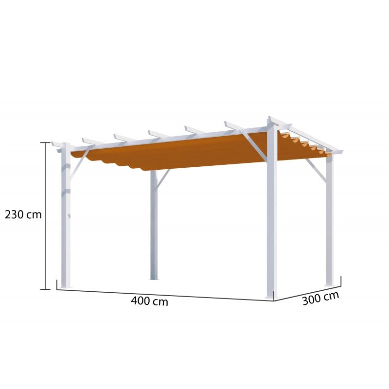 Pergola da giardino in alluminio 400x300 cm con telo scorrevole ruggine – tettoia autoportante elegante bianca – PER4030WR Foresta