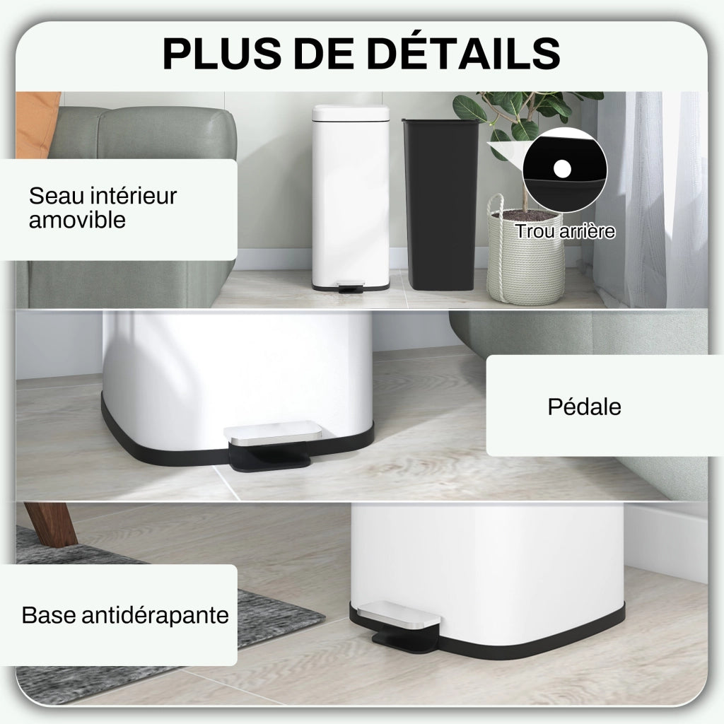 Cestino per rifiuti da cucina 30L ¨C zephmum ¨C 28x35x63.5 cm bianco