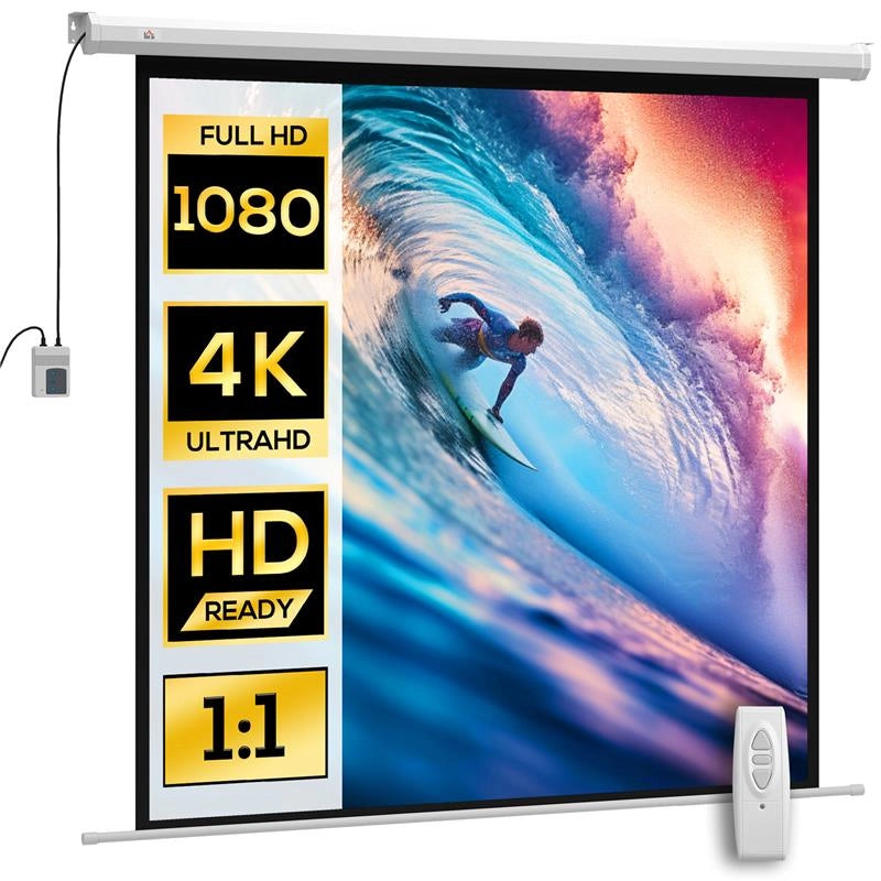 TELO PROIETTORE MOTORIZZATO DA 85" CON TELECOMANDO, IN PLASTICA E METALLO 176.5X8X176.5 CM BIANCO