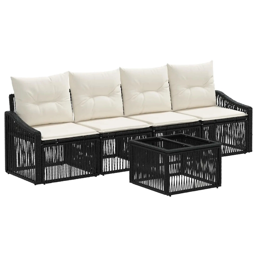 Set Divano da Giardino 5 pcs Nero polyrattan