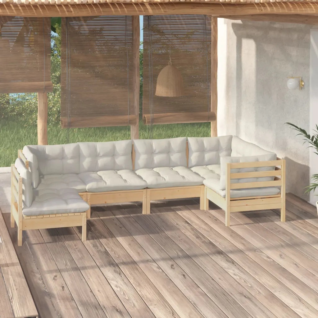 Set Salotto da Giardino 6 pz con Cuscini Crema Legno di Pino 3096418