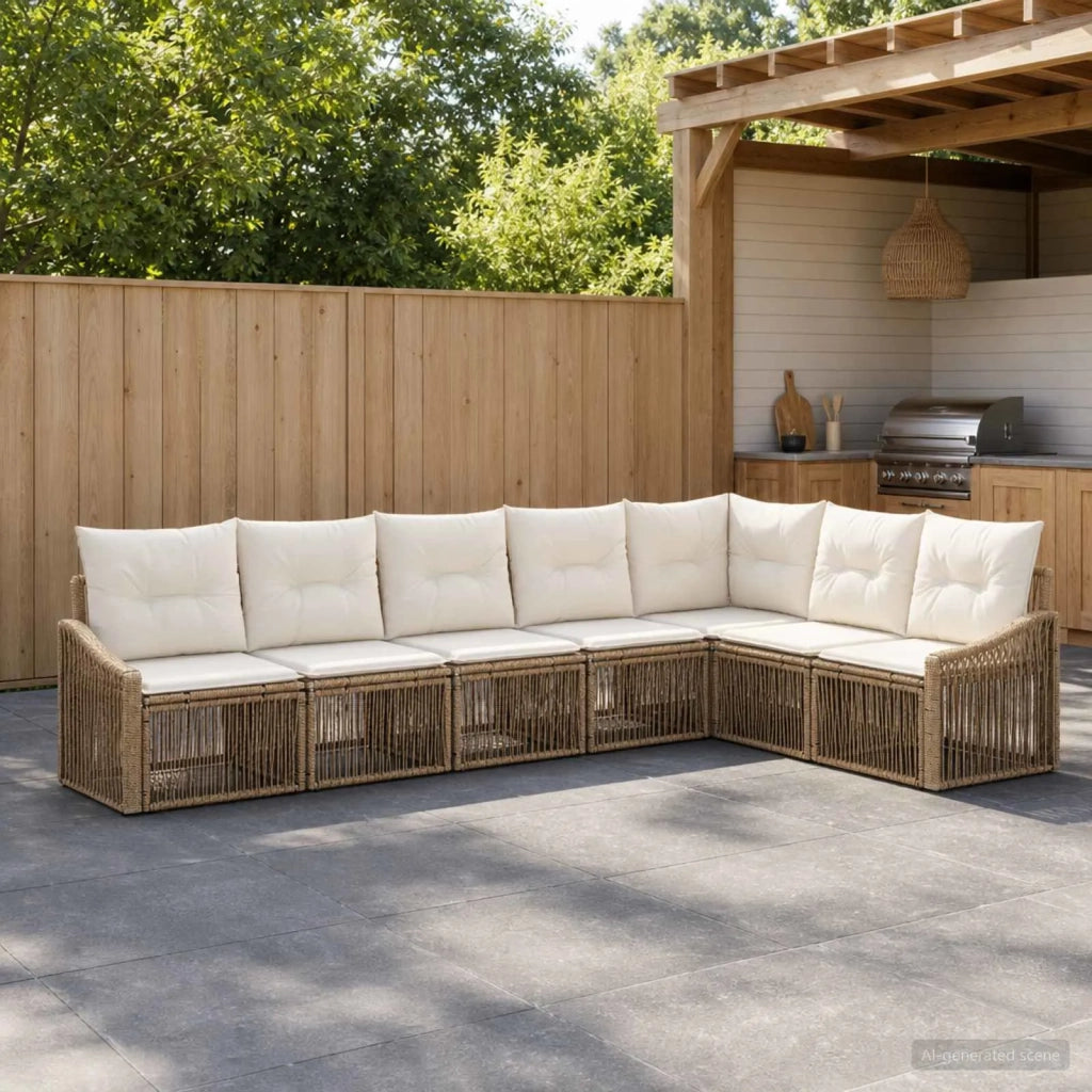 Set Divano da Giardino 7 pz Beige polyrattan 3436017