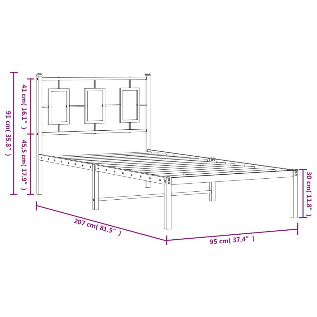 Giroletto con Testiera in Metallo Nero 90x200 cm 374234