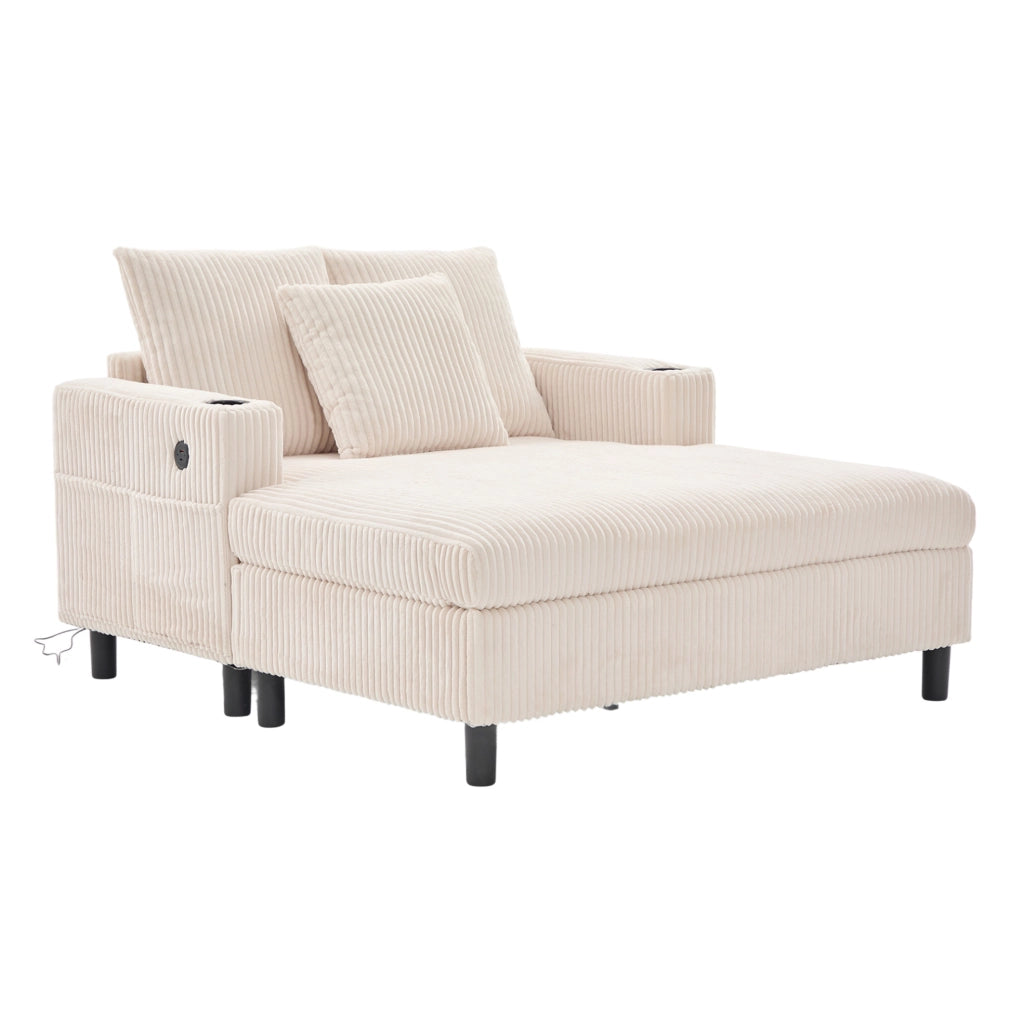 Poltrona relax oversize beige con LED, USB e portabevande