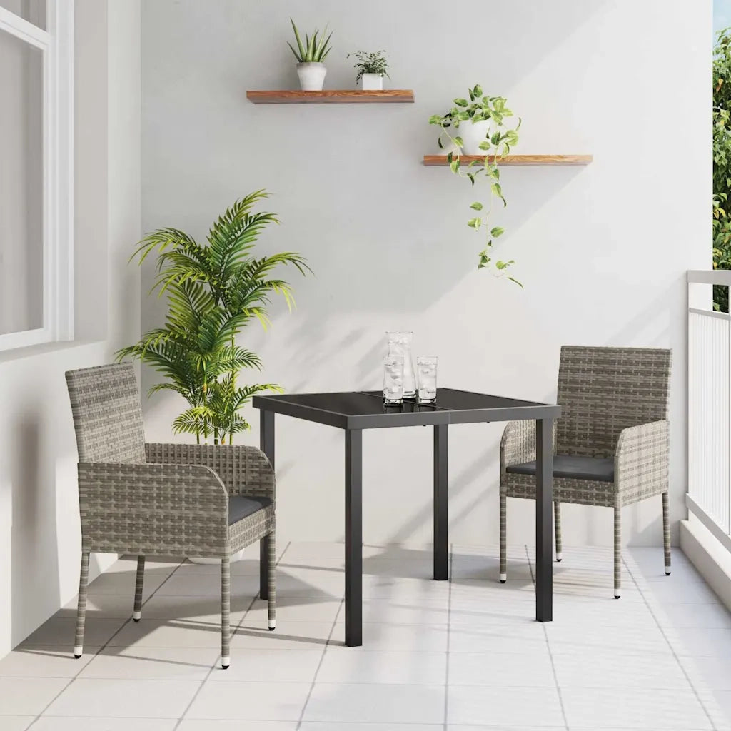 Set da Pranzo per Giardino con cuscino 3 pcs Grigio polyrattan