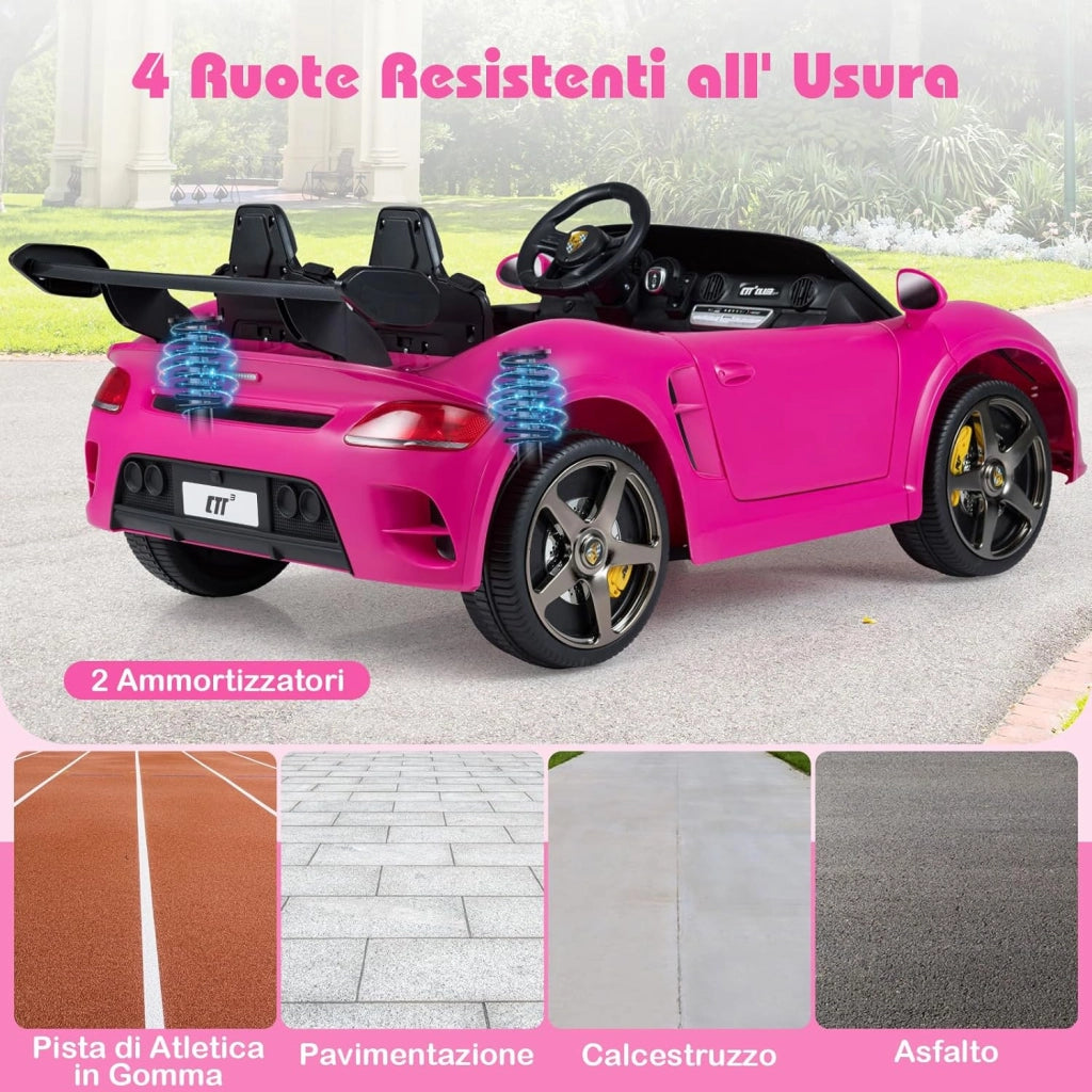 24V Auto Elettrica per Bambini, Veicolo Elettrico a 2 Posti con Telecomando, Luci LED, Clacson, Musica e Connessione Wireless, 4WD per Bambini 3-8 Anni (Rosa)