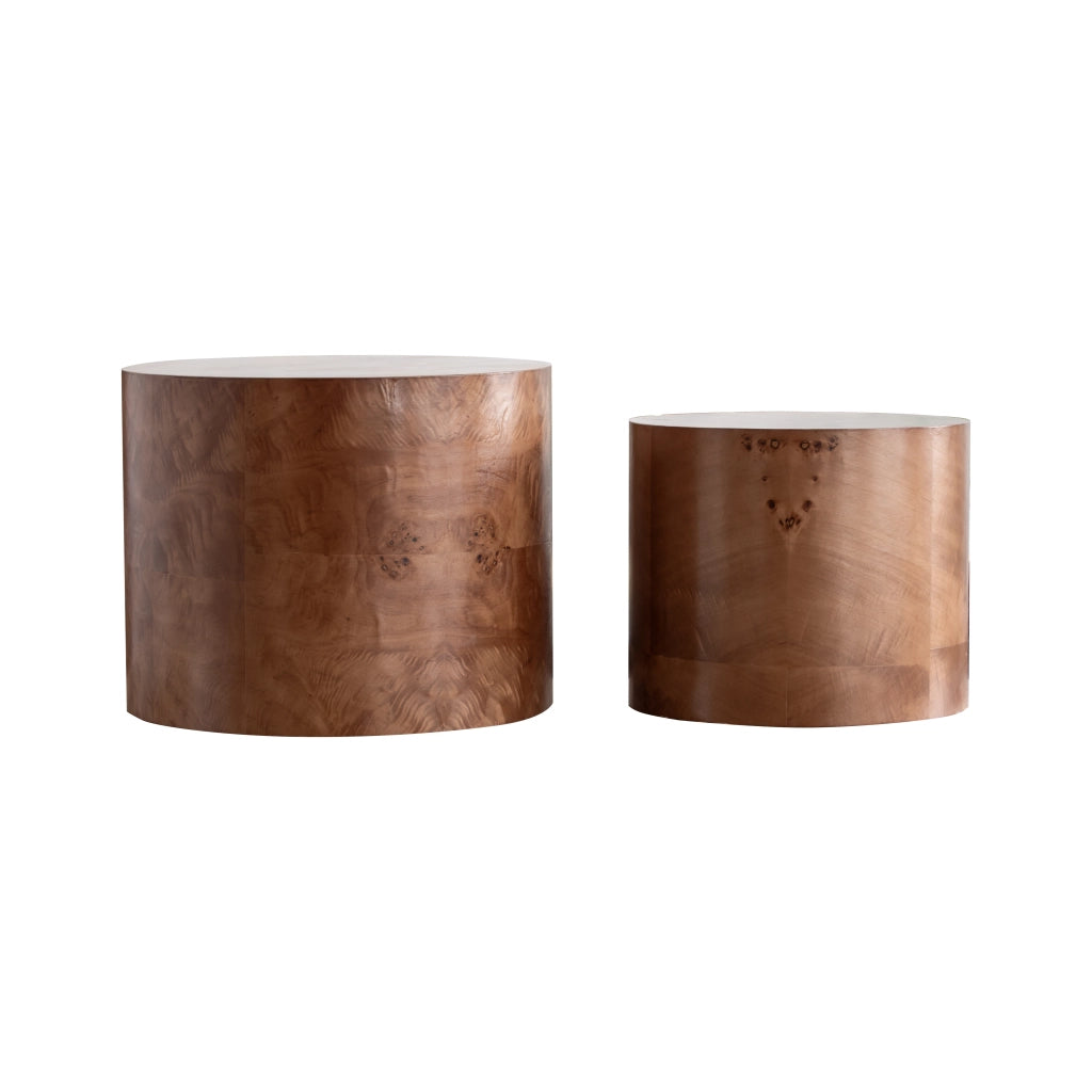 Tavolini bassi impilabili da 2 pezzi in legno massello e MDF, effetto burl, per soggiorno e camera da letto