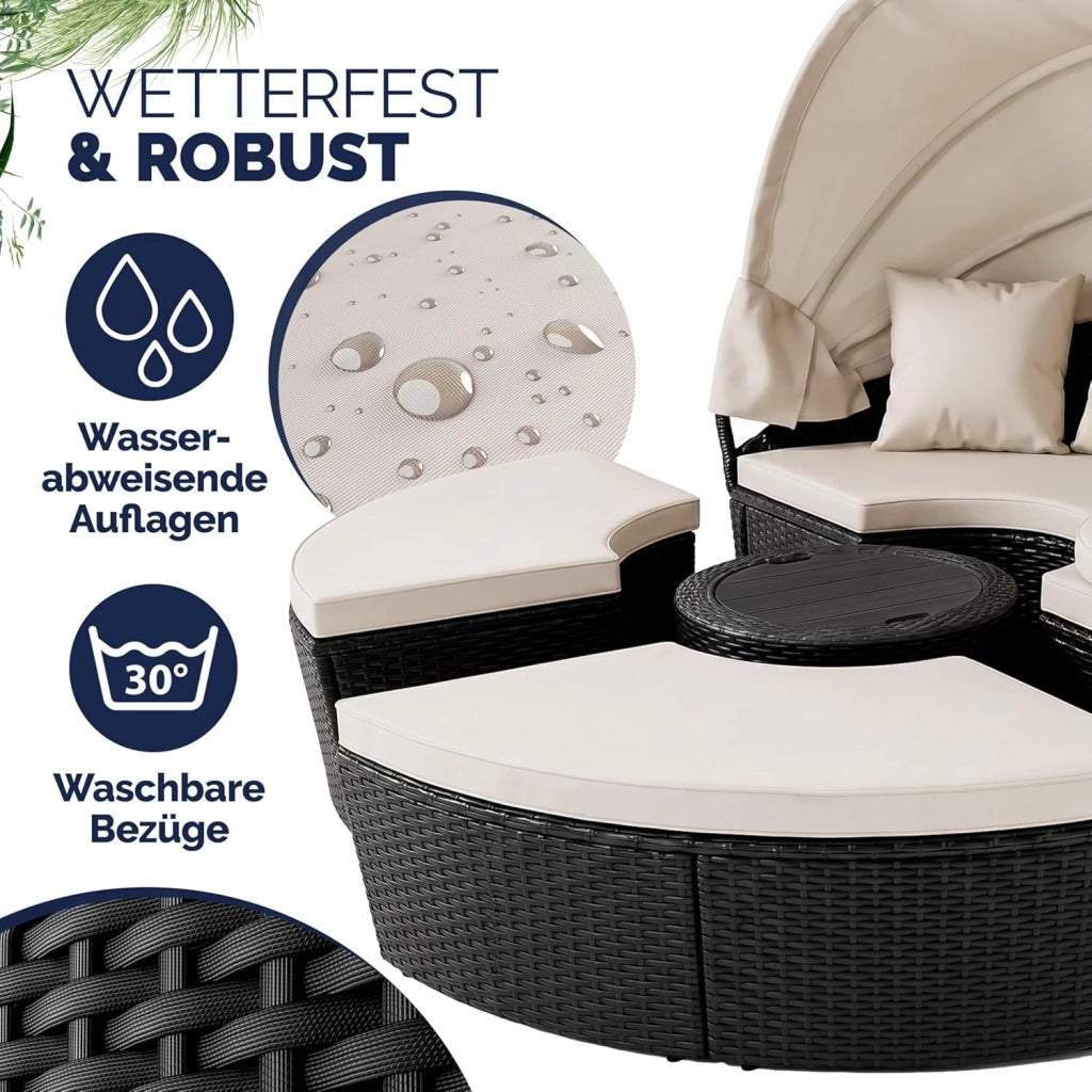 ® Lettino Prendisole Isola Polyrattan Sdraio da Giardino con Tavolo 185 cm Set Mobili Lounge per Esterno Divano Letto da Spiaggia Salottino