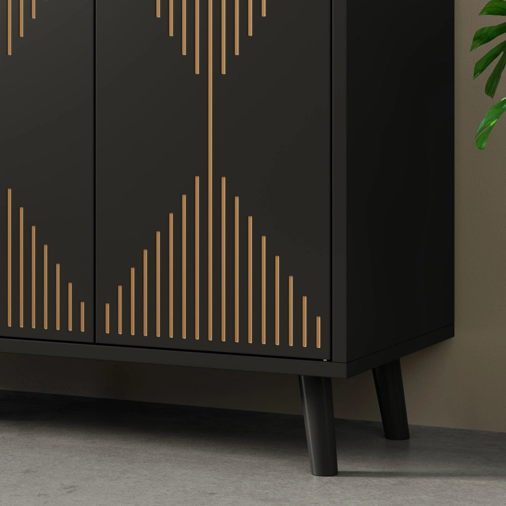 Credenza da cucina con 4 ante e ripiani regolabili 140 x 40 x 84 cm; in MDF nero