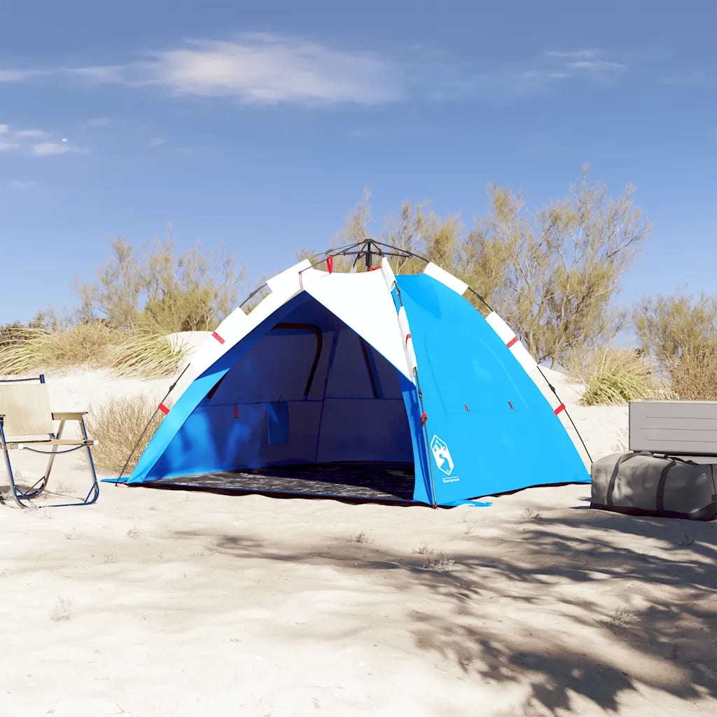 Tenda da Spiaggia 3 Persone-Tenda da campeggio Azzurro Rilascio Rapido Impermeabile 987789