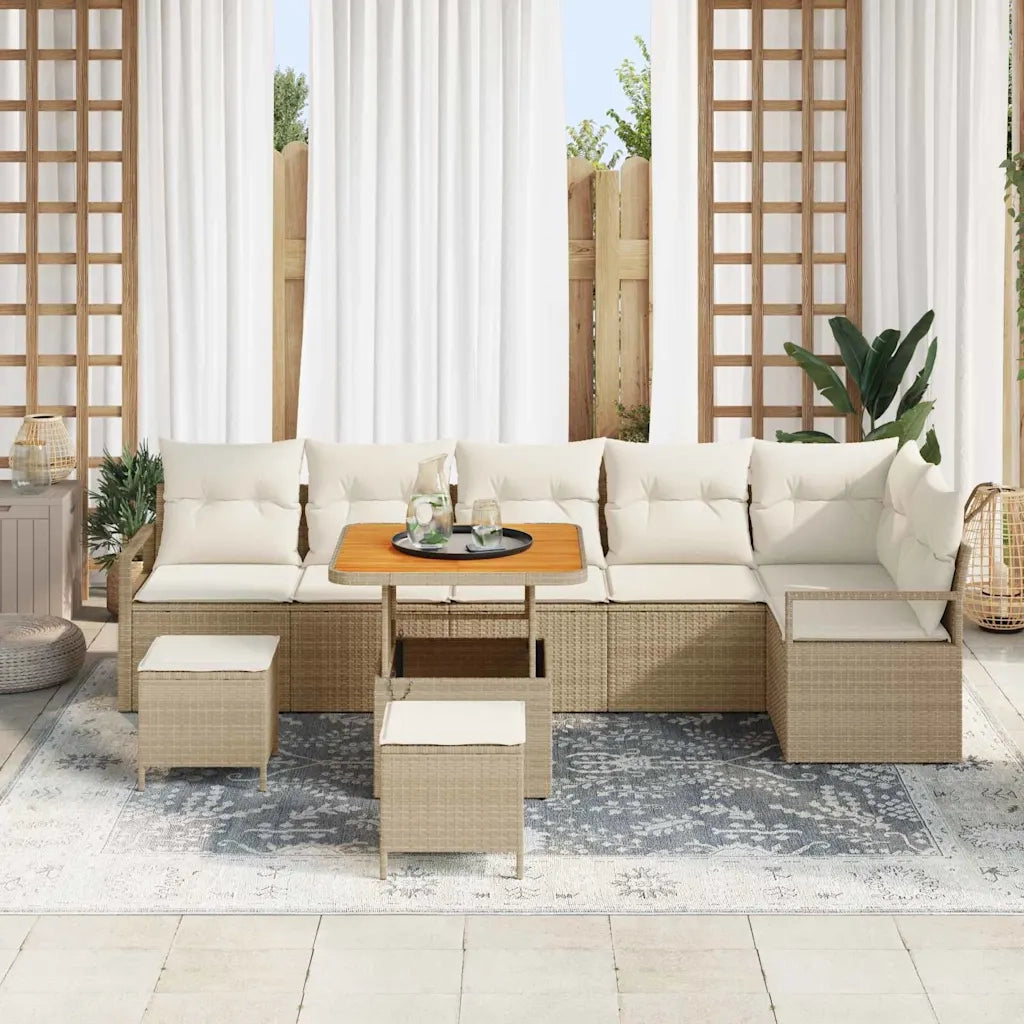 Set Divano da Giardino con cuscino 9 pcs Beige e Crema
