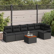 Set Divano da Giardino  7 Pezzi con Cuscini Nero Polyrattan Acacia
