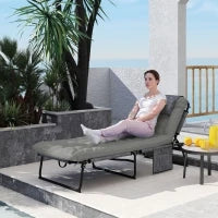 Lettino da Giardino Pieghevole e Reclinabile con Tasca Laterale, 68x189x30 cm, Nero e Grigio