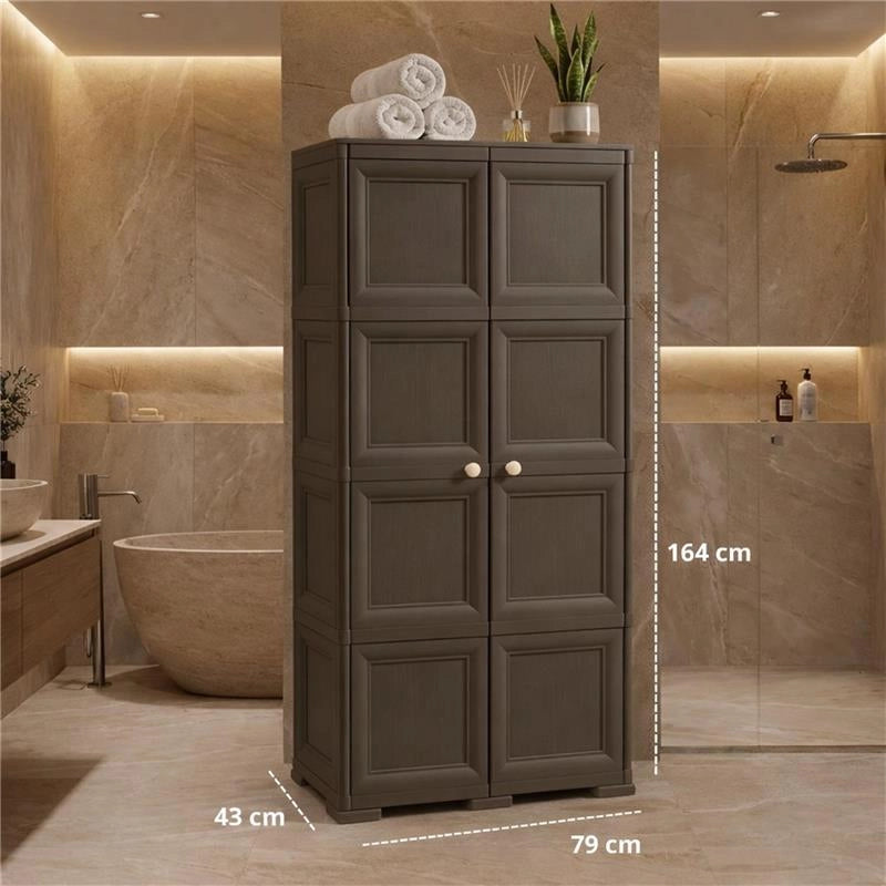 ARMADIO WENGÉ 2 ANTE 79X43X164 CM CON 8 SCOMPARTI – MOBILE ALTO CONTENITORE SALVASPAZIO PER ORGANIZZAZIONE CASA