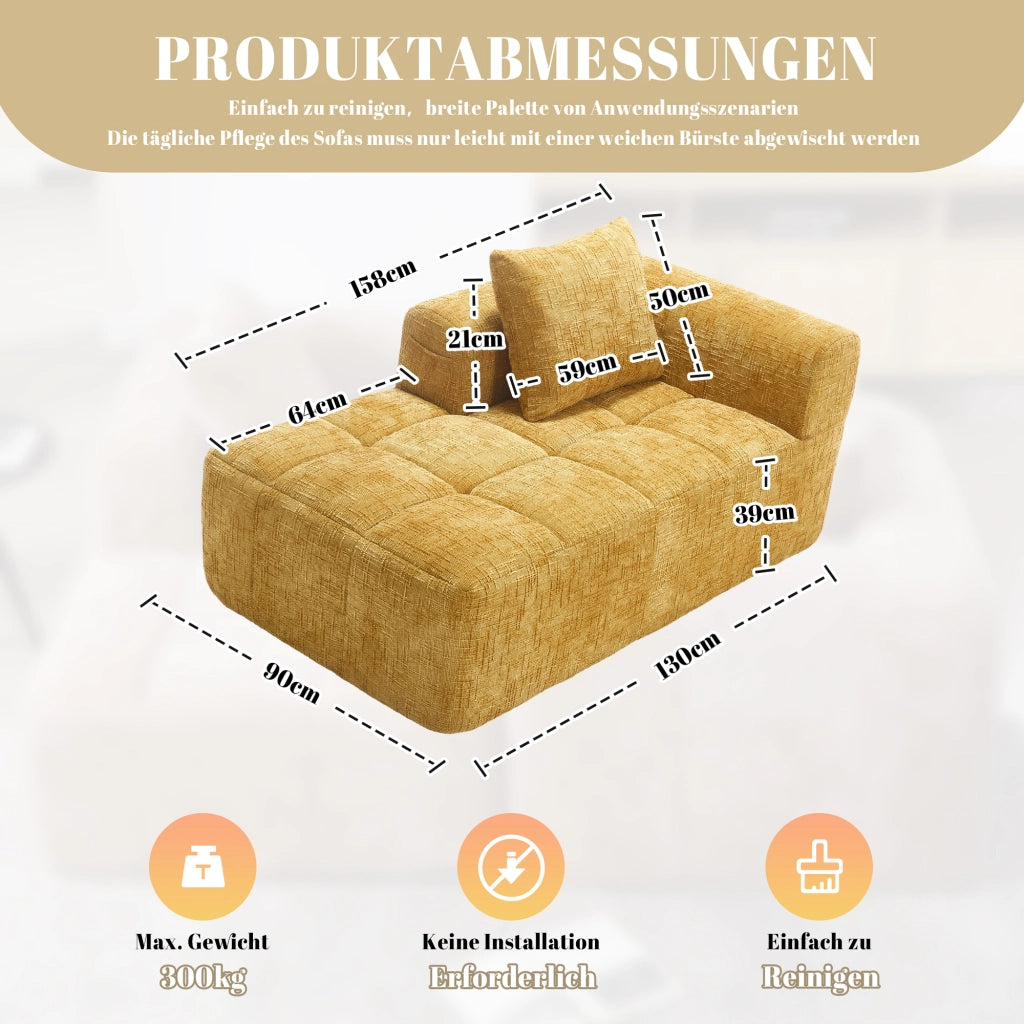 DIVANO Chaise longue 158x90x60 cm Chenille giallo con cuscino