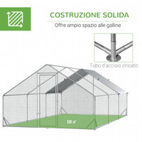 Pollaio Gabbia per Galline da Esterno 3x6x2m Telaio Zincato Argento