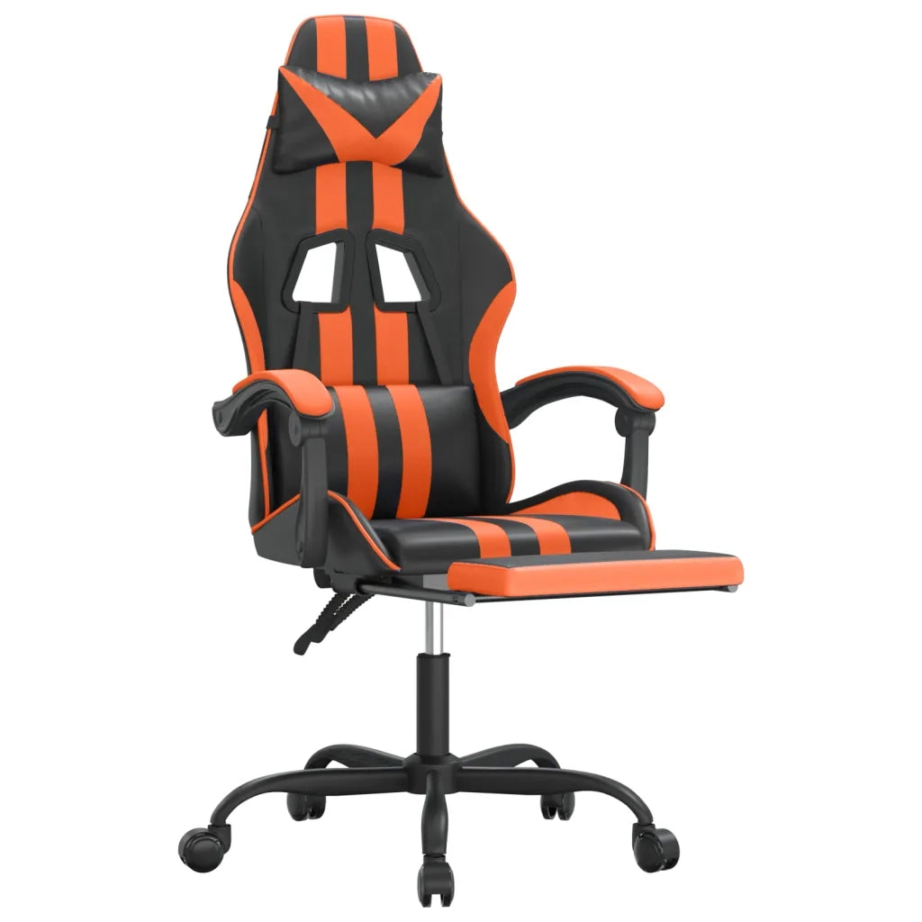 Sedia da Gaming Girevole Poggiapiedi Nero Arancione Similpelle 349537