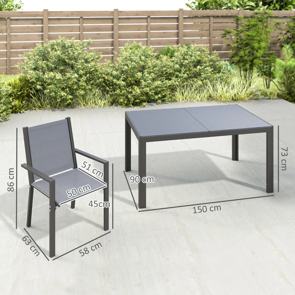 Set da Giardino con 6 Sedie Impilabili e Tavolo da Pranzo Rettangolare Grigio Chiaro